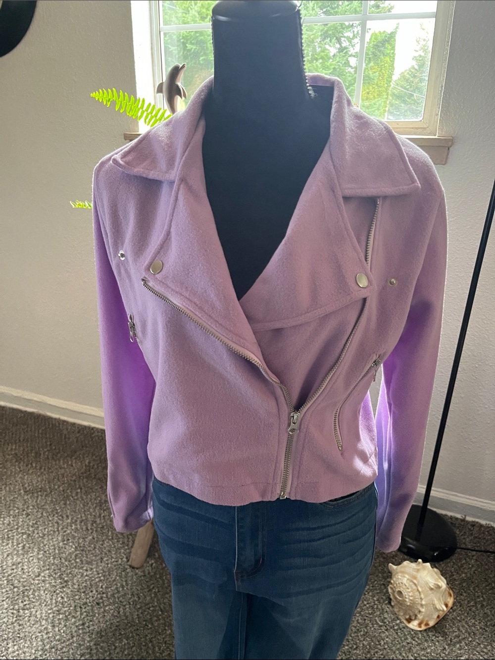 Lilac Moto Jacket - Women’s Stylish Zipper Coat